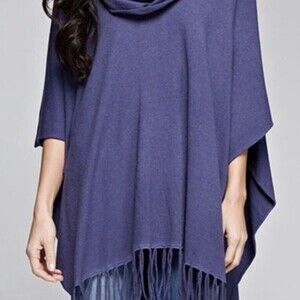 Love Stitch Soft Fringe Blue Poncho One Size